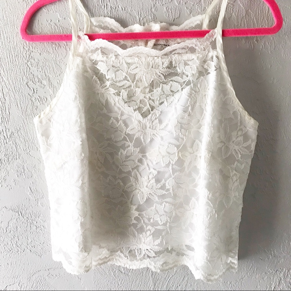 Cropped off-white lace top